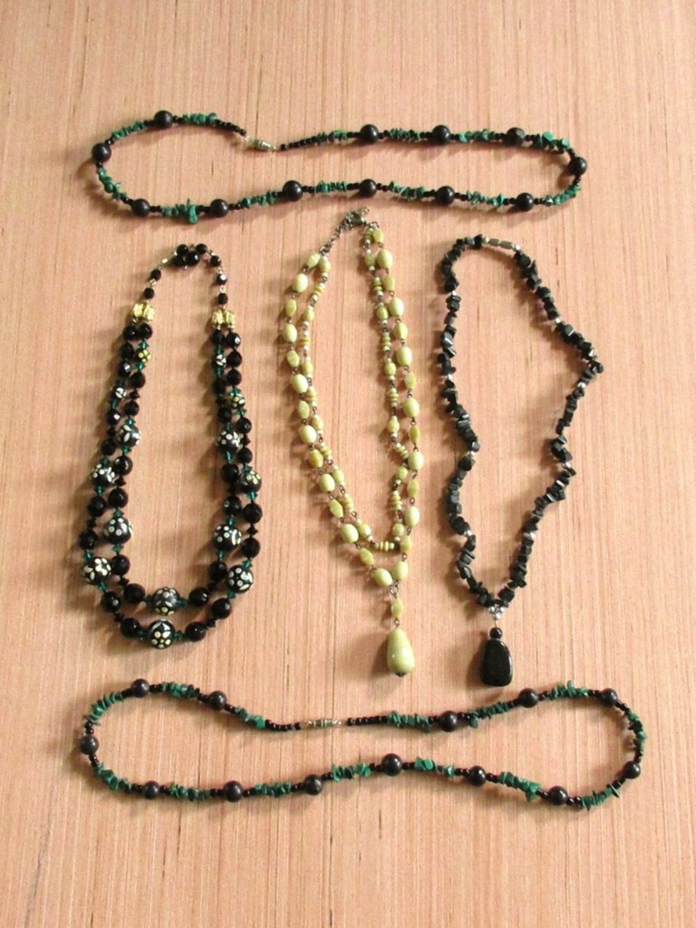 Bundle of 5 Necklaces – Stone, Glass, Wood, Tagua Nut & Turquoise Chips